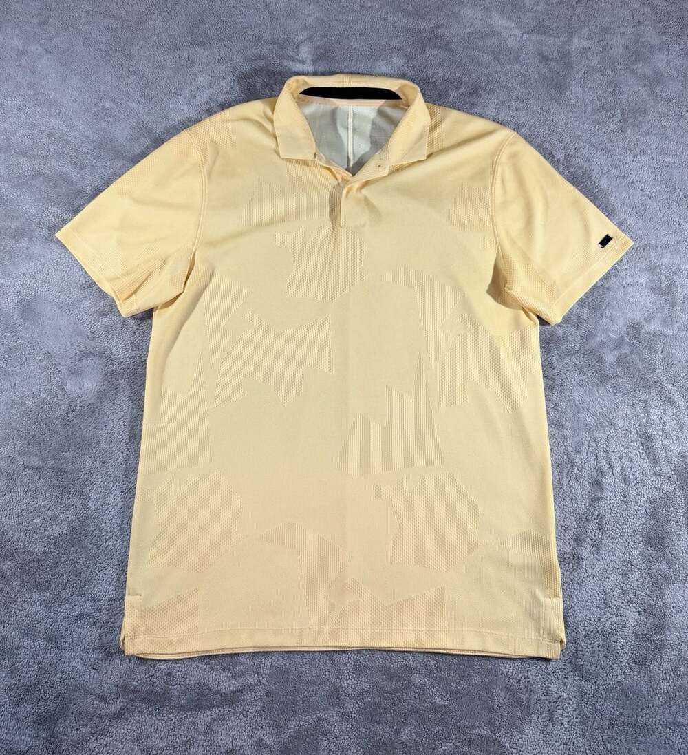 Nike Mens Tiger Woods Collection TW Golf Polo Shirt Yellow Dri-Fit, M